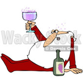Royalty-Free (RF) Clipart Illustration of Santa Claus Sitting On The Floor In His Pajamas, Drunk Off Of Wine © djart #101701