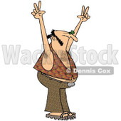 Royalty-Free (RF) Clip Art Illustration of a Hippie Man In A Vest, Holding Up His Hands © djart #1050677