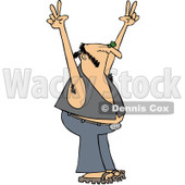 Royalty-Free (RF) Clip Art Illustration of a Hippie Man In A Vest, Holding Up Peace Hands © djart #1050692