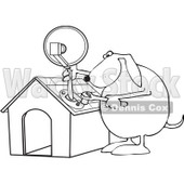 Royalty-Free Vector Clip Art Illustration of a Black And White Dog Attaching A Satellite To His House Outline © djart #1052987