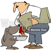 Royalty-Free Vector Clip Art Illustration of a Dog Holding A Bowl While His Master Pours Food Into It © djart #1052991