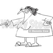 Royalty-Free Vector Clip Art Illustration of a Black And White Pointing Angry Woman In Slippers And Curlers Outline © djart #1053005