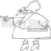 Royalty-Free Vector Clip Art Illustration of a Black And White Pointing Angry Woman In A Dress Outline © djart #1053007
