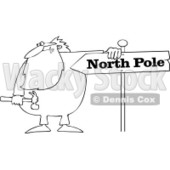 Royalty-Free Vector Clip Art Illustration of a Black And White Santa And North Pole Sign Outline © djart #1054270