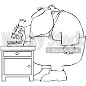 Royalty-Free Vector Clip Art Illustration of a Black And White Santa Using A Microscope Outline © djart #1054271