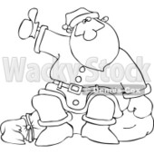 Royalty-Free Vector Clip Art Illustration of a Black And White Hitchhiking Santa Outline © djart #1054273