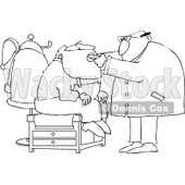Royalty-Free Vector Clip Art Illustration of a Black And White Santa Seeing A Doctor Outline © djart #1054285