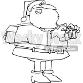 Royalty-Free Vector Clip Art Illustration of a Black And White Santa Taking Pictures Outline © djart #1054290
