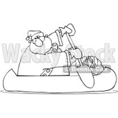 Royalty-Free Vector Clip Art Illustration of a Black And White Santa Canoeing Outline © djart #1054292