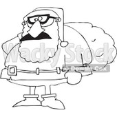 Royalty-Free Vector Clip Art Illustration of a Black And White Disguised Santa Outline © djart #1054295