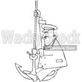Royalty-Free Vector Clip Art Illustration of a Black And White Captain On An Anchor Outline © djart #1054299