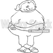 Royalty-Free Vector Clip Art Illustration of a Black And White Chubby Woman In Sweats Outline © djart #1054302