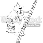 Royalty-Free Vector Clip Art Illustration of a Black And White Painter On A Ladder Outline © djart #1054308