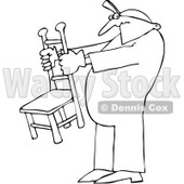 Royalty-Free Vector Clip Art Illustration of a Black And White Man Holding A Chair Outline © djart #1054314