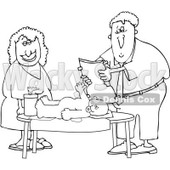 Royalty-Free Vector Clip Art Illustration of a Black And White Father Changing A Baby Diaper Outline © djart #1054315