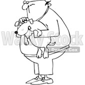 Royalty-Free Vector Clip Art Illustration of a Black And White Man Holding A Dog Outline © djart #1054324