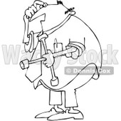 Royalty-Free Vector Clip Art Illustration of a Black And White Man Holding A Lug Wrench Outline © djart #1054337