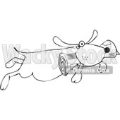 Royalty-Free Vector Clip Art Illustration of a Black And White Dog Fetching A Newspaper Outline © djart #1054338