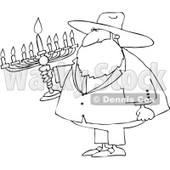 Royalty-Free Vector Clip Art Illustration of a Black And White Rabbi And Menorah Outline © djart #1054354