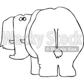 Royalty-Free Vector Clip Art Illustration of a Black And White Elephant Behind Outline © djart #1054355