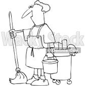 Royalty-Free Vector Clip Art Illustration of a Black And White Man Mopping Outline © djart #1054365