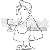 Royalty-Free Vector Clip Art Illustration of a Coloring Page Outline Of A Sexy Granny Holding Wine © djart #1055594