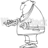 Royalty-Free Vector Clip Art Illustration of a Coloring Page Outline Of A Man Holding A Pill Organizer © djart #1055600