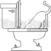 Royalty-Free Vector Clip Art Illustration of a Coloring Page Outline Of A Cat Drinking From A Toilet © djart #1055602