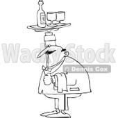 Royalty-Free Vector Clip Art Illustration of a Coloring Page Outline Of A Chubby Male Waiter Holding A Tray Of Wine Over His Head © djart #1055603