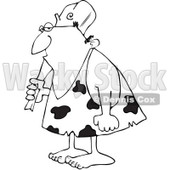 Royalty-Free Vector Clip Art Illustration of a Coloring Page Outline Of A Neanderthal Man Carrying A Club © djart #1055606