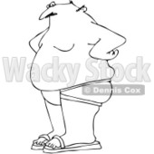 Royalty-Free Vector Clip Art Illustration of a Coloring Page Outline Of A Chubby Man Wearing A Jock Strap © djart #1056417