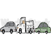 Royalty-Free Vector Clip Art Illustration of a Worker Man And His Utility Truck Stuck Between Two Cars © djart #1056420
