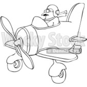 Royalty-Free Vector Clip Art Illustration of a Coloring Page Outline Of A Pilot Flying A Little Plane © djart #1056818