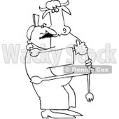 Royalty-Free Vector Clip Art Illustration of a Coloring Page Outline Of A Farmer Carrying A Cow In His Arms © djart #1057868