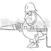 Royalty-Free Vector Clip Art Illustration of a Coloring Page Outline Of A Worker Man Carrying A Saw And Drill © djart #1057874