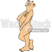 Royalty-Free Vector Clip Art Illustration of a Nude Shy Man Covering His Chest And Privates © djart #1057884