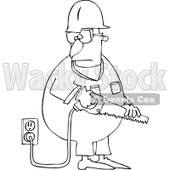 Royalty-Free Vector Clip Art Illustration of a Coloring Page Outline Of A Worker Man Holding A Power Saw © djart #1057887