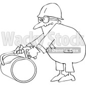 Royalty-Free Vector Clip Art Illustration of a Coloring Page Outline Of A Worker Man Using A Hacksaw To Cut A Pipe © djart #1057892