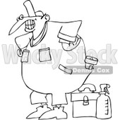 Royalty-Free Vector Clip Art Illustration of a Coloring Page Outline Of A Happy Worker With A Tool Box And Cleaner © djart #1059514
