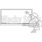 Royalty-Free Vector Clip Art Illustration of a Coloring Page Outline Of A Chubby Female Teacher Gesturing To A Blank Chalkboard © djart #1061048