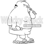 Royalty-Free Vector Clip Art Illustration of a Coloring Page Outline Of A Man In Swim Trunks, Sipping A Beverage © djart #1061052