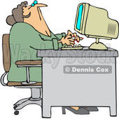 Royalty-Free Vector Clip Art Illustration of a Chubby Woman Looking Up Over Her Office Computer © djart #1061053