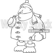 Royalty-Free Vector Clip Art Illustration of a Coloring Page Outline Of A Man In Winter Clothes, Sipping A Beverage © djart #1061056