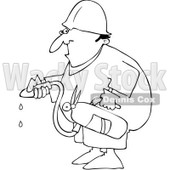 Clipart Outlined Worker Using An Extinguisher - Royalty Free Vector Illustration © djart #1062798