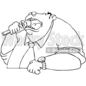 Clipart Outlined Fat Man Eating - Royalty Free Vector Illustration © djart #1067751