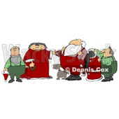 Helpers, Dog and the Mrs Helping Santa Claus Get Ready in the Morning Clipart Illustration © djart #10692