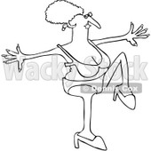 Clipart Outlined Senior Woman Doing A High Step In Heels And A Bikini - Royalty Free Vector Illustration © djart #1071935