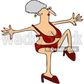 Clipart Senior Woman Doing A High Step In Heels And A Red Bikini - Royalty Free Vector Illustration © djart #1071940