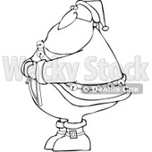 Clipart Outlined Santa Trying To Zip Up His Suit - Royalty Free Vector Illustration © djart #1074580