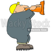 Worker Man Yelling Through the Tip of a Construction Cone Clipart Illustration © djart #10754